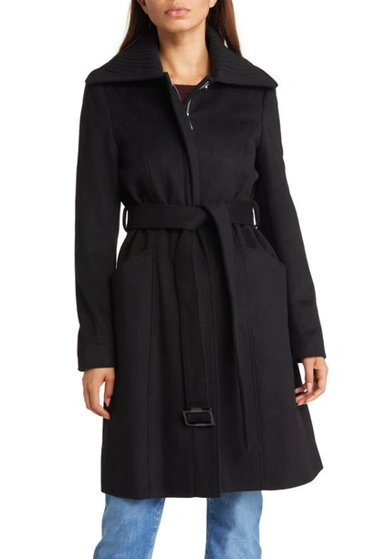 Sam Edelman Wool Blend Rib Collar Coat In Black