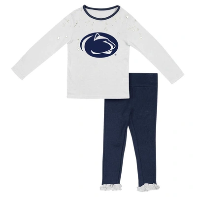 Colosseum Kids' Girls Toddler  White/navy Penn State Nittany Lions Onstage Long Sleeve T-shirt & Leggings S