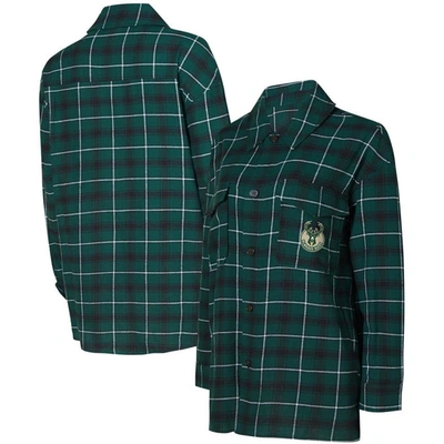 College Concepts Hunter Green/black Milwaukee Bucks Boyfriend Button-up Nightshirt