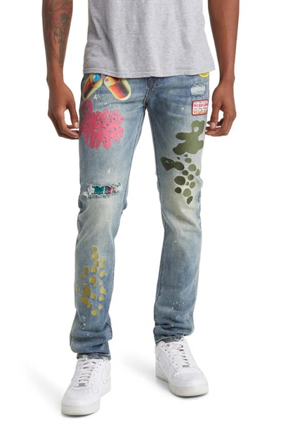 Billionaire Boys Club Moonrocks Slim Fit Embroidered Rip & Repair Jeans In Martian