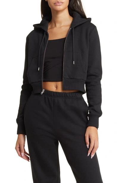 Bp. Crop Cotton Blend Zip-up Hoodie In Black Jet