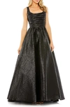 Mac Duggal Metallic Pleated Bodice Ballgown In Black