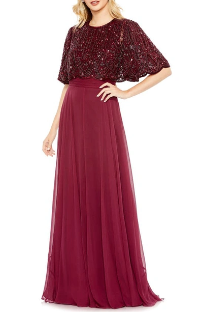 Mac Duggal Embellished Popover Gown In Aubergine