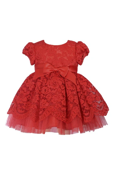 Gerson & Gerson Babies' Puff Sleeve Lace Party Dress In Red