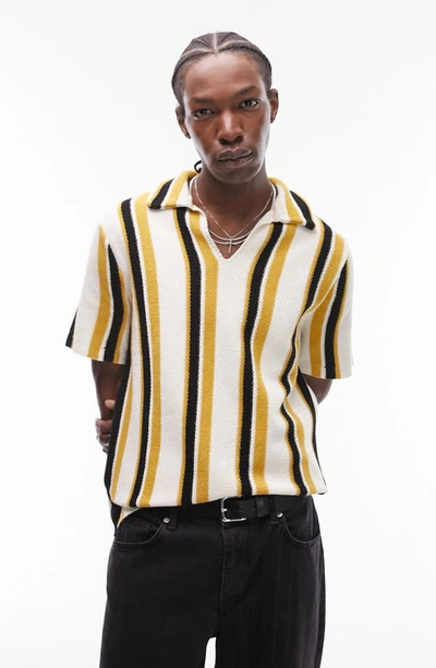 Topman Stripe Johnny Collar Shirt In Mustard