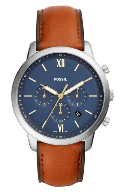 Fossil Men's Neutra Chronograph Brown Leather Strap Watch 44mm In Silver