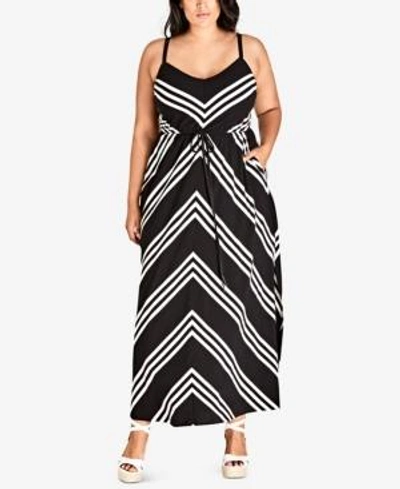 City Chic Trendy Plus Size Chevron-stripe Maxi Dress In Black/white |  ModeSens