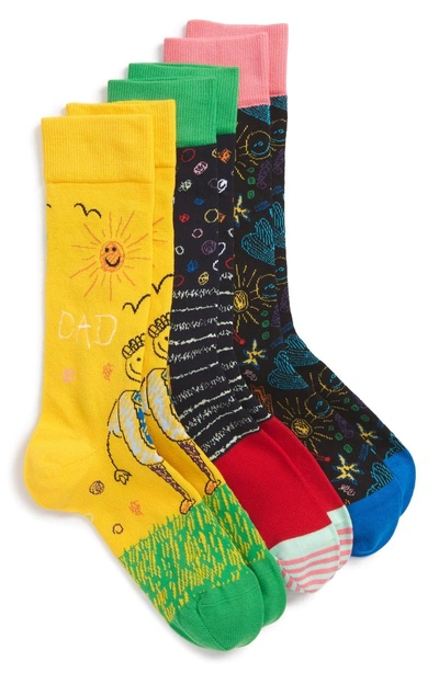 Happy Socks I Love You Dad 3-pack Socks In Black/ Yellow Multi