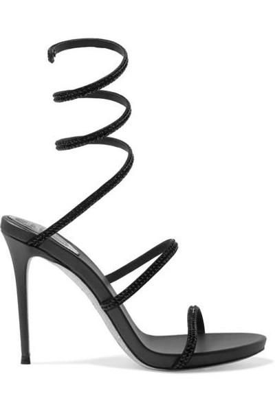 René Caovilla Cleo Crystal-embellished Leather Sandals In Black
