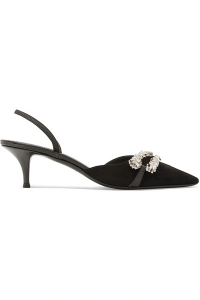 Giuseppe Zanotti Notte Leather-trimmed Embellished Suede Slingback Pumps In Black