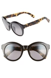 Maui Jim Jasmine 51mm Polarizedplus2® Round Sunglasses In Black/ Tokyo Tortoise/ Grey