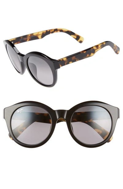 Maui Jim Jasmine 51mm Polarizedplus2® Round Sunglasses In Black/ Tokyo Tortoise/ Grey