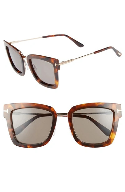 Tom Ford Lara 52mm Mirrored Square Sunglasses In Coloured Havana/ Smoke