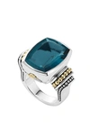 Lagos 'caviar Color' Large Semiprecious Stone Ring In London Blue Topaz