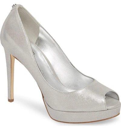 Michael Michael Kors Erica Platform Pump In Silver Metallic Fabric