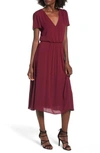 Wayf Blouson Midi Dress In Oxblood
