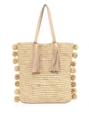 Loeffler Randall Cruise Pompom-embellished Leather-trimmed Woven Raffia Tote In Natural