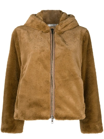 Vince Camel Hooded Faux Fur Jacket In Brown