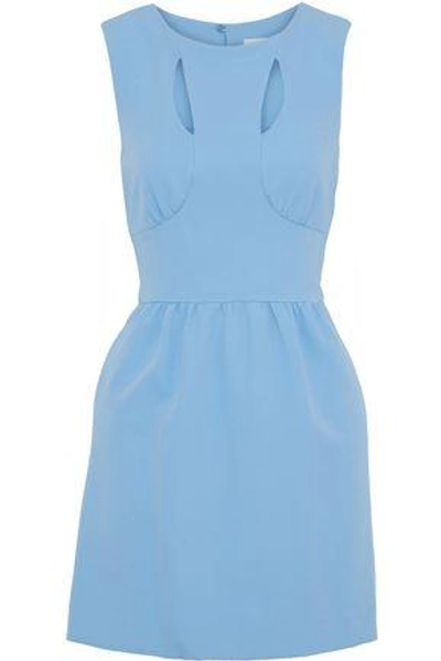 Milly Gathered Cutout Cady Mini Dress In Light Blue