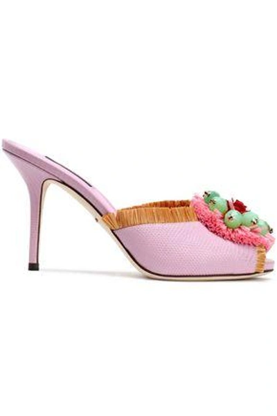 Dolce & Gabbana Woman Embellished Lizard-effect Leather Mules Baby Pink