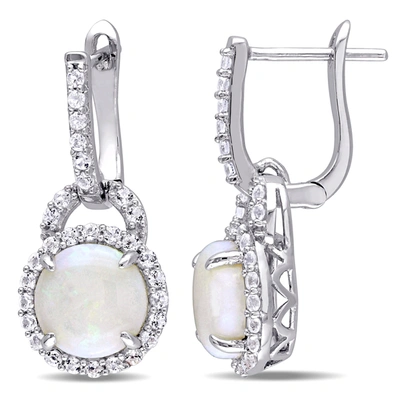 Mimi & Max 3 1/10ct Tgw Opal And White Topaz Hinged Hoop Earrings In Sterling Silver