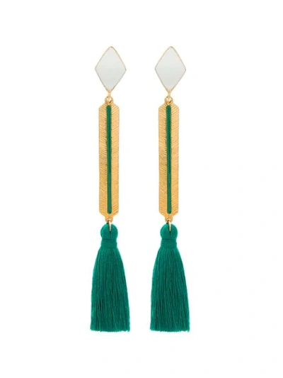 Marte Frisnes Gold Metallic And Green Izzy Sterling Silver Tassel Drop Earrings