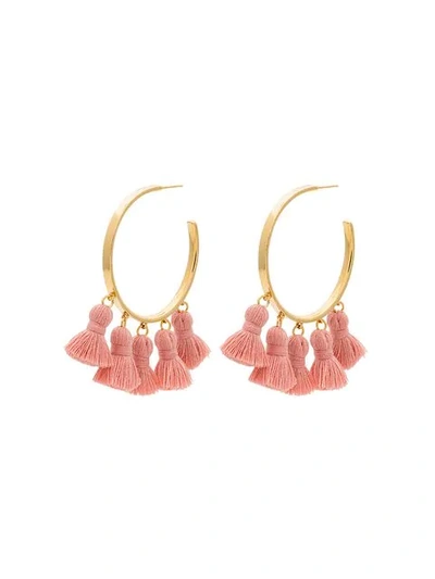 Marte Frisnes Gold Metallic And Pink Raquel Sterling Silver Tassel Hoop Earrings