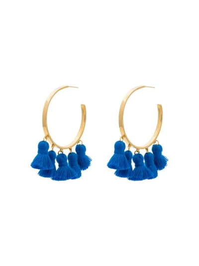 Marte Frisnes Gold Metallic And Blue Raquel Sterling Silver Tassel Hoop Earrings
