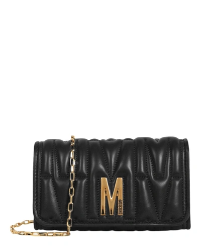 Moschino Quilted Monogram Shoulder Bag In Black