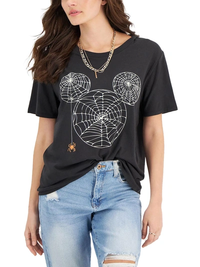 Disney Juniors Womens Cotton Graphic T-shirt In Black