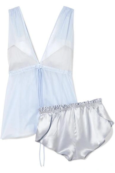Three Graces London Nellie And Arie Cotton-voile And Silk-satin Pajama Set In Light Blue