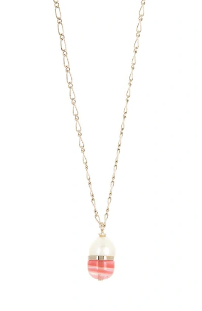 Chloé Darcey Cultured Pearl & Quartz Pendant Necklace In Coral Pink