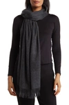 Stewart Of Scotland Cashmere Woven Wrap In Charcoal