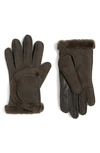 Ugg Genuine Shearling Suede Gloves In Olive