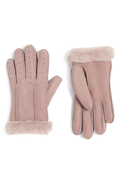 Ugg Perforated Genuine Shearling Suede Gloves In Dusk