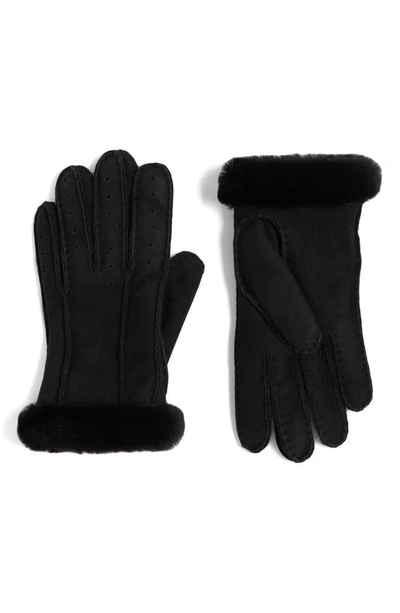 Ugg Perforated Genuine Shearling Suede Gloves In Black