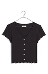 Madewell Rib Button Front V-neck T-shirt In True Black