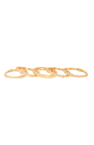 Nordstrom Rack Set Of 5 Textured Stretch Bracelets In Gold