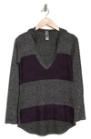 Go Couture Hooded Tunic Sweater In Grey/ Beetroot Purple