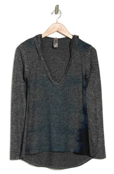 Go Couture Hooded Tunic Sweater In Grey/ Blue Perennial