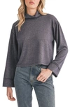Lush Brushed Long Sleeve Turtleneck Crop Sweater In Midnight