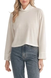 Lush Brushed Long Sleeve Turtleneck Crop Sweater In Ivory
