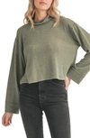 Lush Brushed Long Sleeve Turtleneck Crop Sweater In Olive