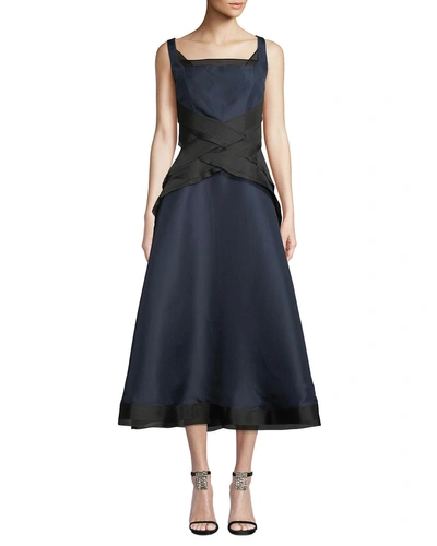 Atelier Caito For Herve Pierre Sleeveless Fit-and-flare Silk Gown In Black/blue