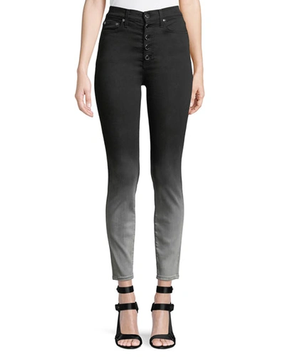 Alice And Olivia Good High-rise Faded Skinny Jeans With Exposed Fly In Black/gray