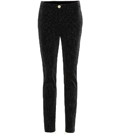 Balmain High-waisted Velvet Skinny Trousers In Black