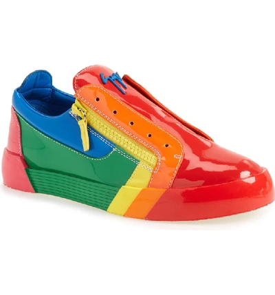 Giuseppe Zanotti Men's Rainbow Patent Leather Low-top Sneakers In Multi Red