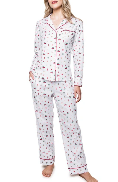 Petite Plume Winter Nostalgia Print Cotton Flannel Pajamas In White