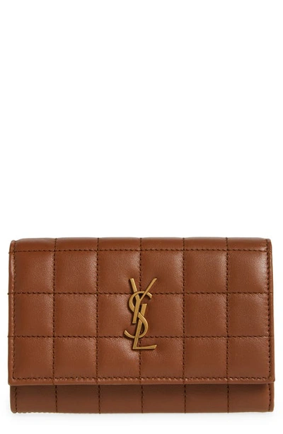 YVES SAINT LAURENT Gaby Small Envelope Quilted Leather Wallet Beige