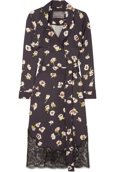Lela Rose Double-breasted Floral-print Wrap Dress With Lace Hem In Midnight Multi